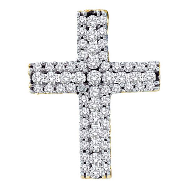 Round Diamond Cross Pendant 1/2 Cttw 14KT Yellow Gold