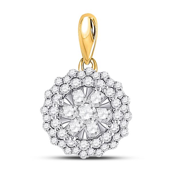 Round Diamond Circle Flower Cluster Pendant 1/2 Cttw 14KT Yellow Gold