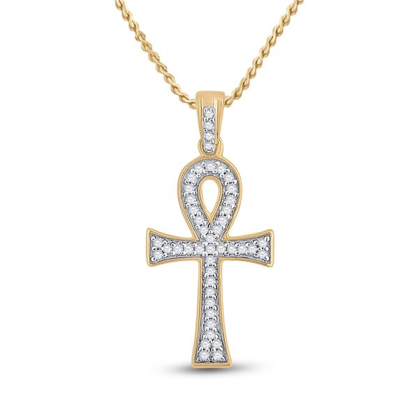 Round Diamond Ankh Cross Charm Pendant 1/5 Cttw 10KT Yellow Gold
