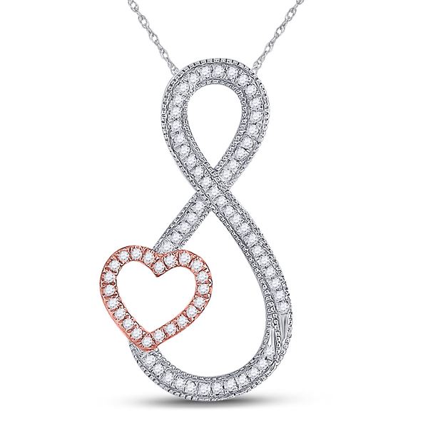Round Diamond Heart Infinity Pendant 1/5 Cttw 10KT Two-tone Gold