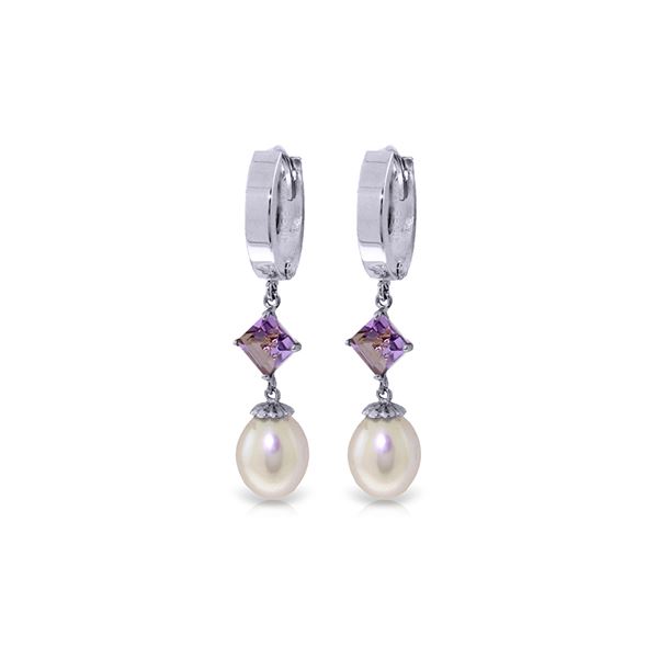 Genuine 9.5 ctw Pearl & Amethyst Earrings 14KT White Gold - REF-53M2T