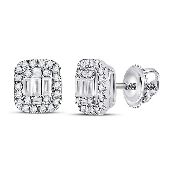 Baguette Diamond Cluster Earrings 7/8 Cttw 14KT White Gold