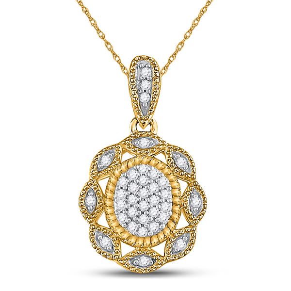 Round Diamond Oval Cluster Pendant 1/10 Cttw 10KT Yellow Gold