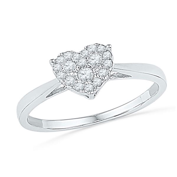 Round Diamond Simple Heart Cluster Ring 1/6 Cttw 10KT White Gold