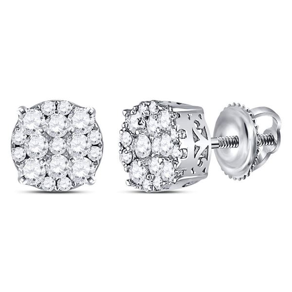 Round Diamond Cluster Stud Earrings 1/2 Cttw 14KT White Gold
