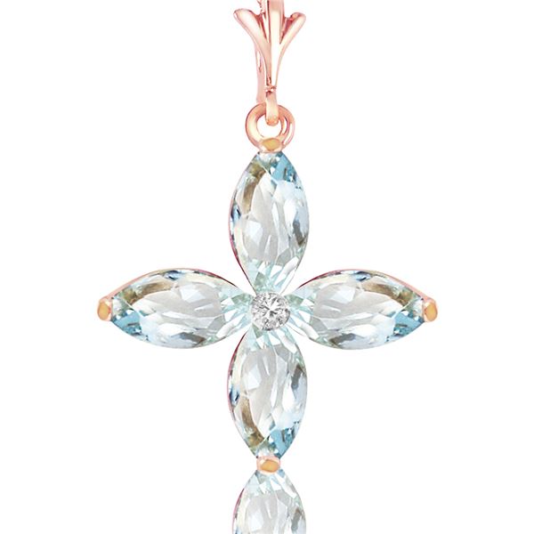 Genuine 1.10 ctw Aquamarine & Diamond Necklace 14KT Rose Gold - REF-30H7X