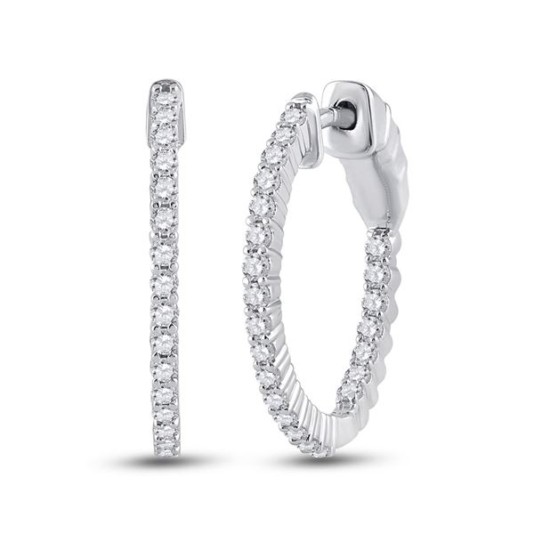 Round Diamond Single Row Hoop Earrings 1/2 Cttw 14KT White Gold