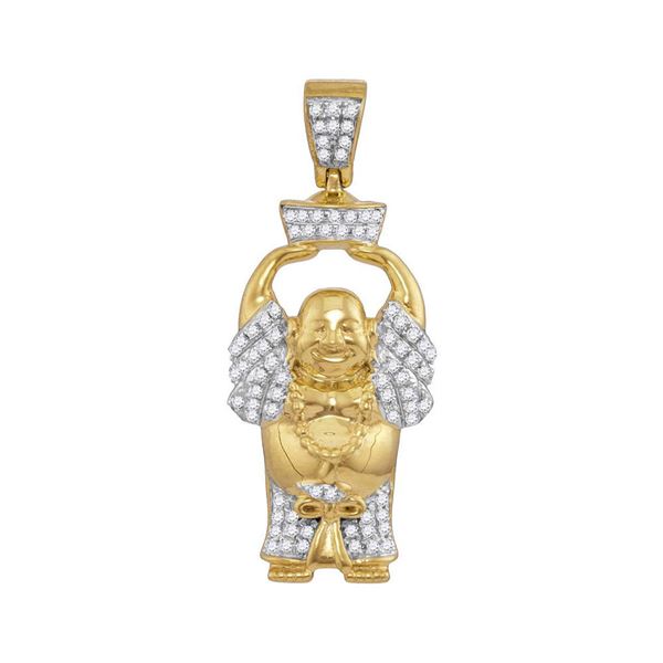 Round Diamond Laughing Buddha Hotei Charm Pendant 1/3 Cttw 10KT Yellow Gold