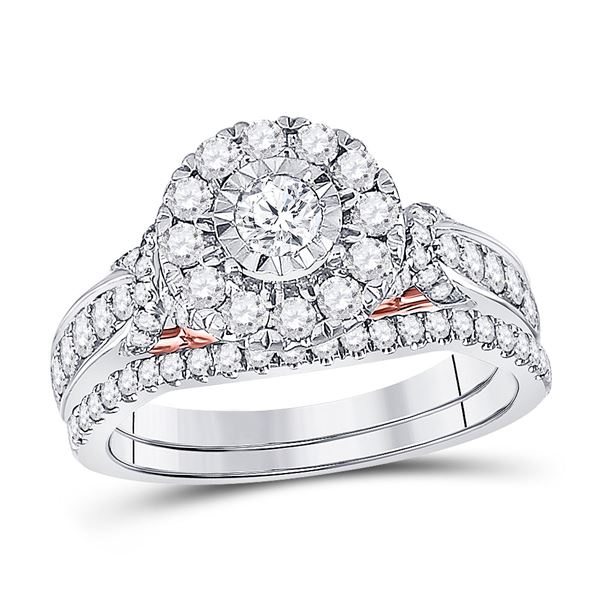Diamond Bridal Wedding Ring Band Set 1 Cttw 14KT Two-tone Gold