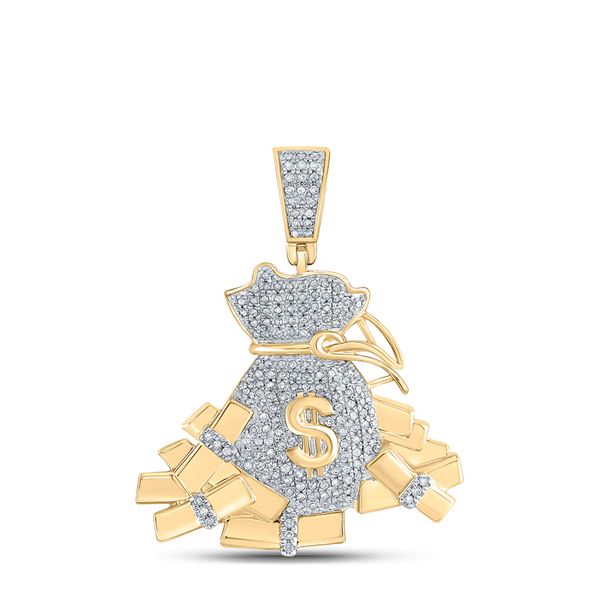 Round Diamond Moneybag Charm Pendant 1 Cttw 10KT Yellow Gold