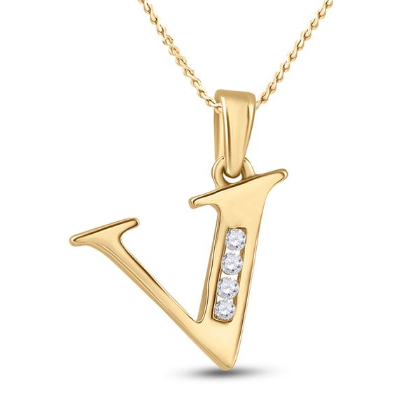 Round Diamond V Initial Letter Pendant 1/20 Cttw 10KT Yellow Gold