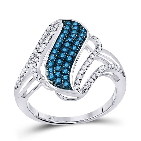 Round Blue Color Enhanced Diamond Fashion Ring 1/2 Cttw 10KT White Gold