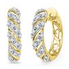 Image 1 : Round Diamond Diagonal Stripe Hoop Earrings 1/6 Cttw 10KT Yellow Gold