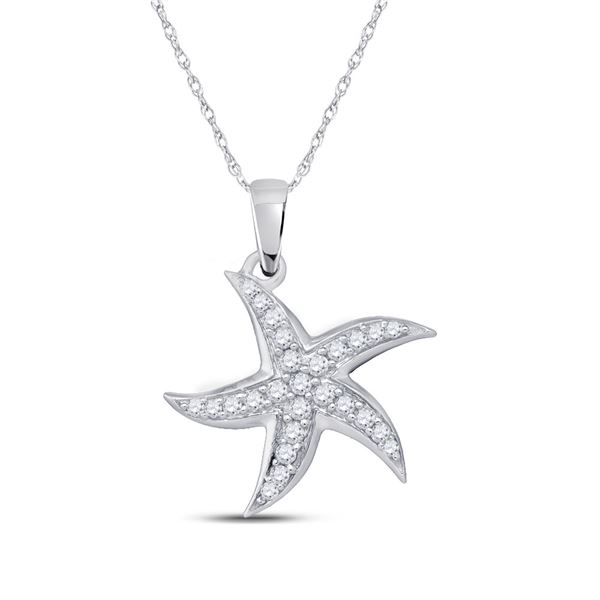 Round Diamond Starfish Nautical Pendant 1/4 Cttw 10KT White Gold