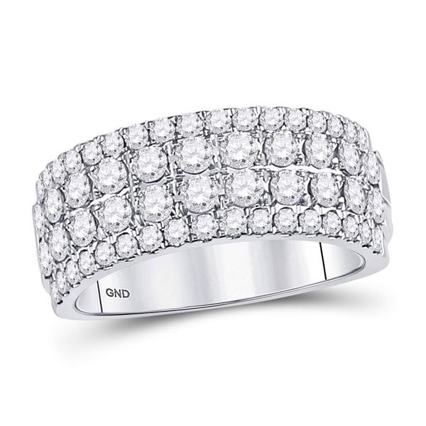 Round Diamond Four Row Machine Set Band Ring 1-1/2 Cttw 10KT White Gold