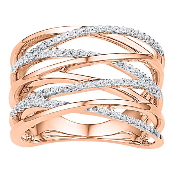Round Diamond Crossover Strand Fashion Band Ring 1/4 Cttw 10KT Rose Gold