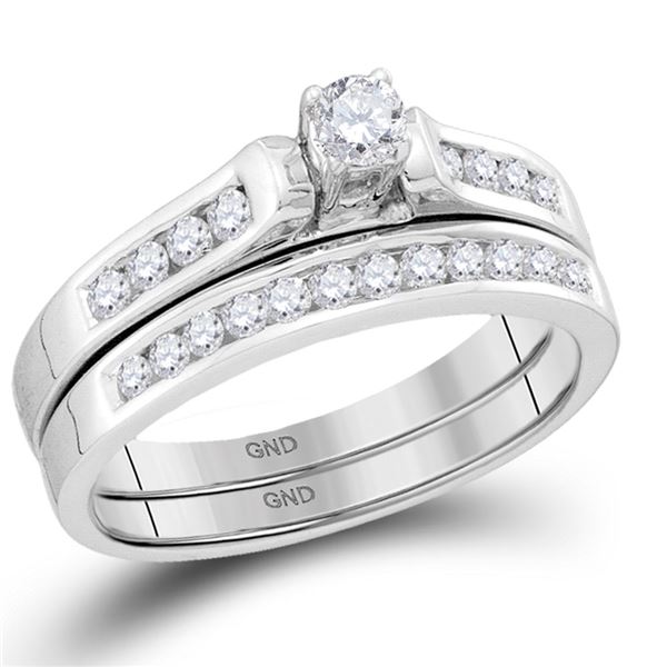 Diamond Bridal Wedding Ring Band Set 1/2 Cttw 14KT White Gold