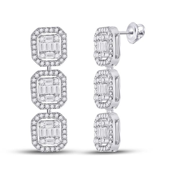 Baguette Diamond Dangle Earrings 1-5/8 Cttw 14KT White Gold