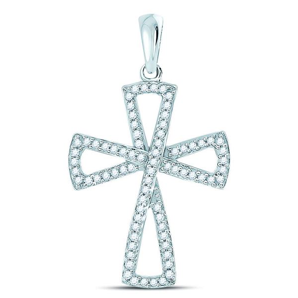 Round Diamond Flared Cross Pendant 1/3 Cttw 10KT White Gold