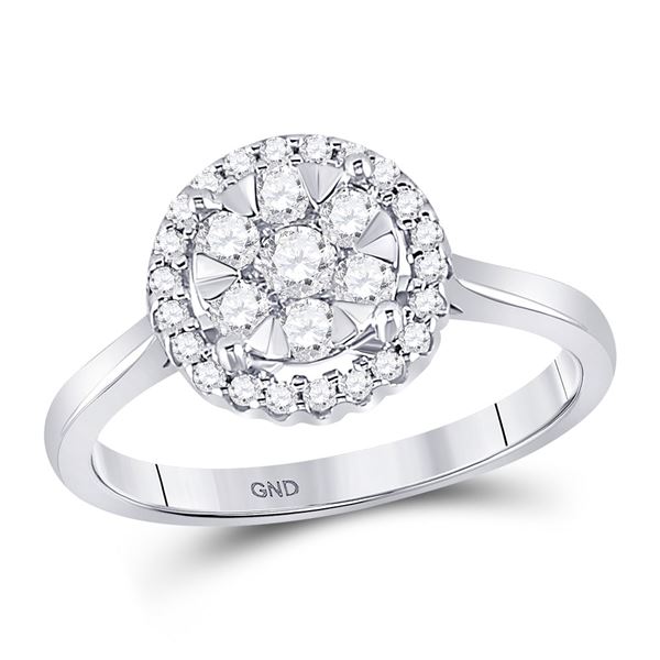 Round Diamond Halo Flower Cluster Ring 1/2 Cttw 10KT White Gold