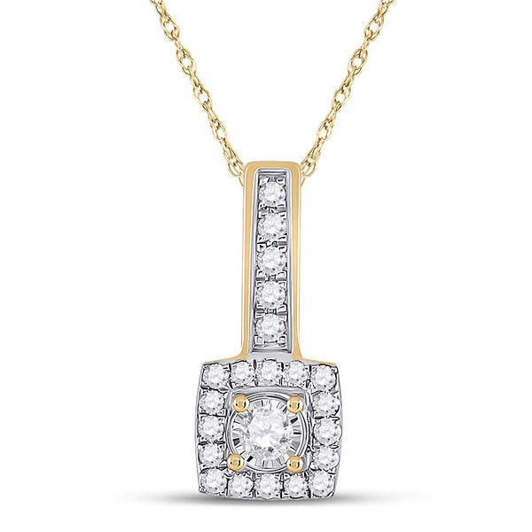Round Diamond Square Pendant 1/5 Cttw 10KT Yellow Gold