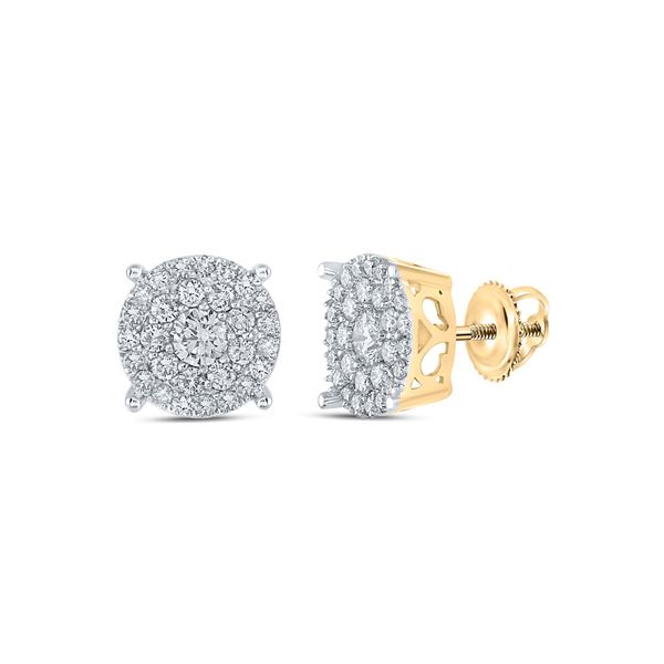 Round Diamond Cluster Earrings 1 Cttw 10KT Yellow Gold
