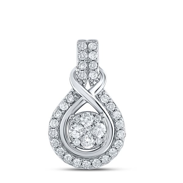 Round Diamond Cluster Pendant 1/2 Cttw 10KT White Gold