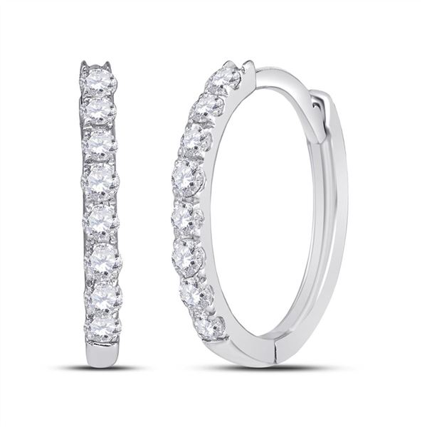 Round Diamond Hoop Earrings 1/3 Cttw 10KT White Gold