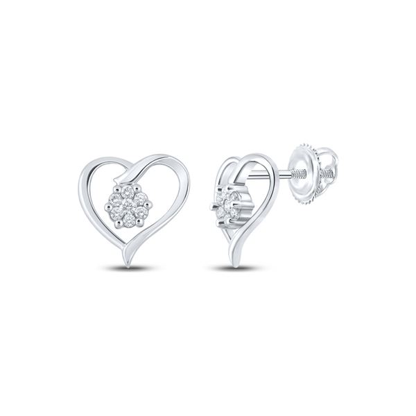 Round Diamond Heart Earrings 1/6 Cttw 10KT White Gold