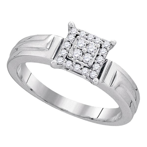 Round Diamond Square Cluster Ring 1/5 Cttw 10KT White Gold