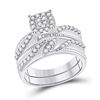 Image 2 : Diamond Cluster Matching Wedding Set 1 Cttw 10KT White Gold