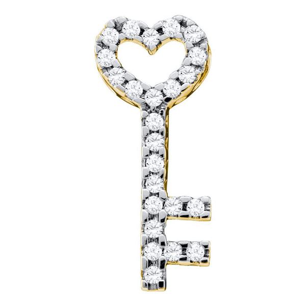 Round Diamond Key Heart Pendant 1/4 Cttw 10KT Yellow Gold