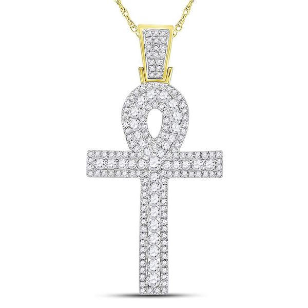 Round Diamond Ankh Cross Charm Pendant 1 Cttw 10KT Yellow Gold