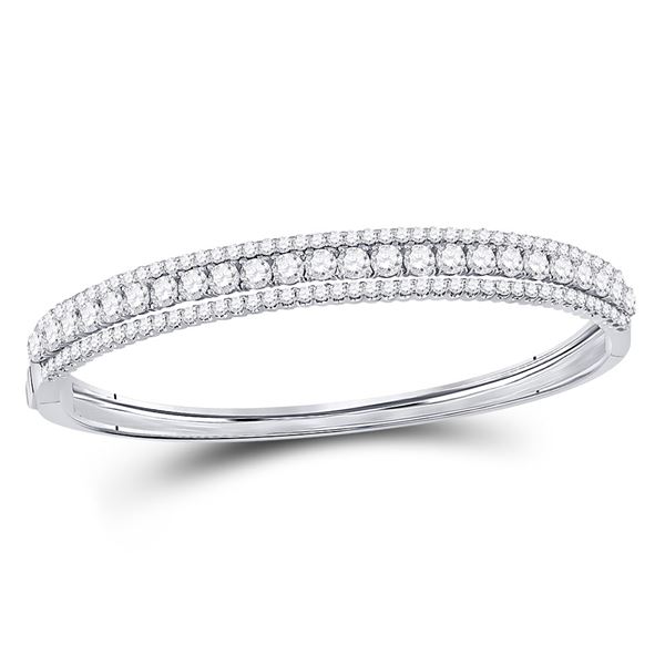Round Diamond 3-Row Bangle Bracelet 5 Cttw 14KT White Gold