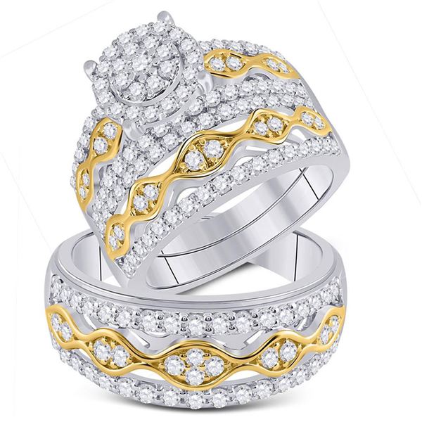 Diamond Cluster Matching Wedding Set 2 Cttw 14KT Two-tone Gold