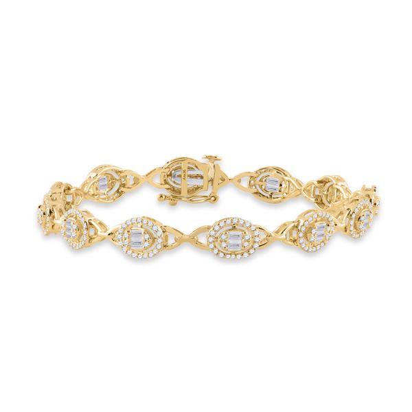 Baguette Diamond Oval Link Bracelet 2 Cttw 14KT Yellow Gold