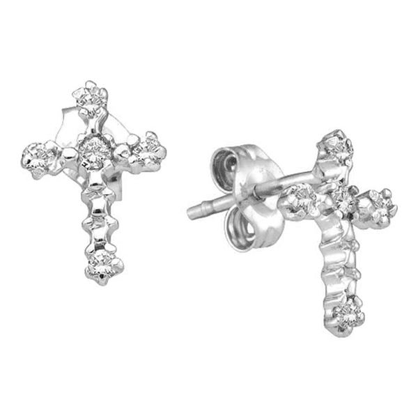 Round Diamond Cross Earrings 1/20 Cttw 10KT White Gold
