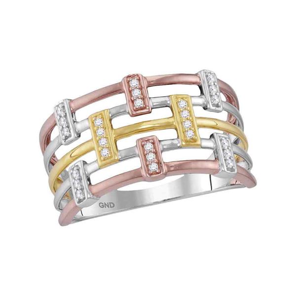 Round Diamond Fashion Band Ring 1/10 Cttw 10KT Tri-Tone Gold