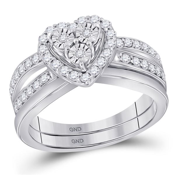 Heart Bridal Wedding Ring Band Set 3/4 Cttw 10KT White Gold