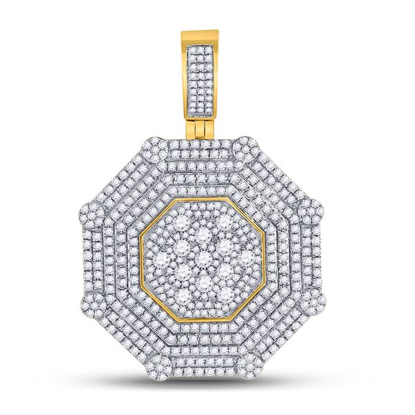 Round Diamond Octagon Cluster Charm Pendant 3-1/2 Cttw 10KT Yellow Gold