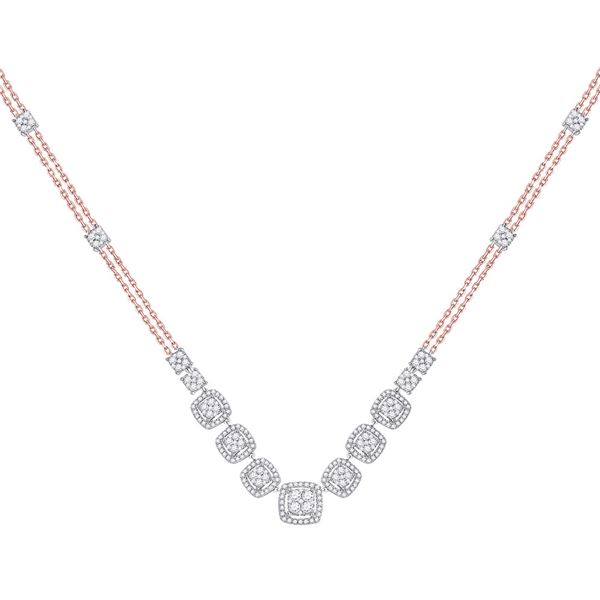 Round Diamond Cluster Necklace 1-1/2 Cttw 14KT Two-tone Gold