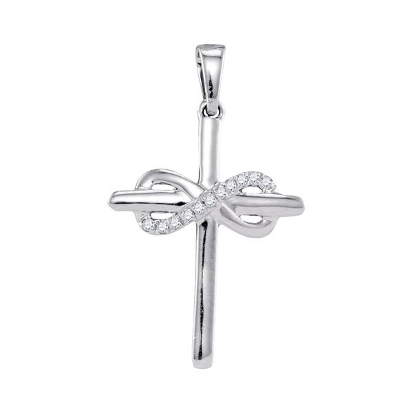Round Diamond Cross Infinity Pendant 1/20 Cttw 10KT White Gold