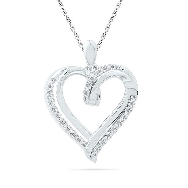 Round Diamond Heart Pendant 1/10 Cttw 10KT White Gold