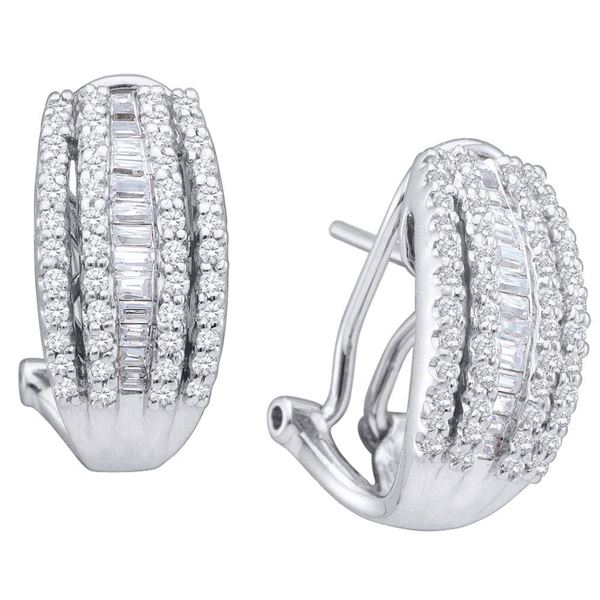 Baguette Diamond French-Clip Hoop Earrings 1 Cttw 14KT White Gold