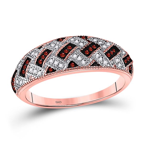 Round Red Color Enhanced Diamond Band Ring 1/6 Cttw 10KT Rose Gold