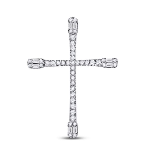 Baguette Round Diamond Cross Pendant 3/4 Cttw 14KT White Gold