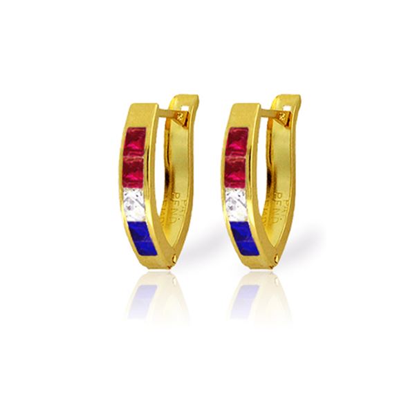 Genuine 1.28 ctw Ruby, White Topaz & Sapphire Earrings 14KT Yellow Gold - REF-26W7Y