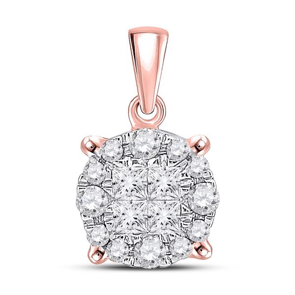 Princess Round Diamond Cluster Pendant 1/4 Cttw 14KT Rose Gold