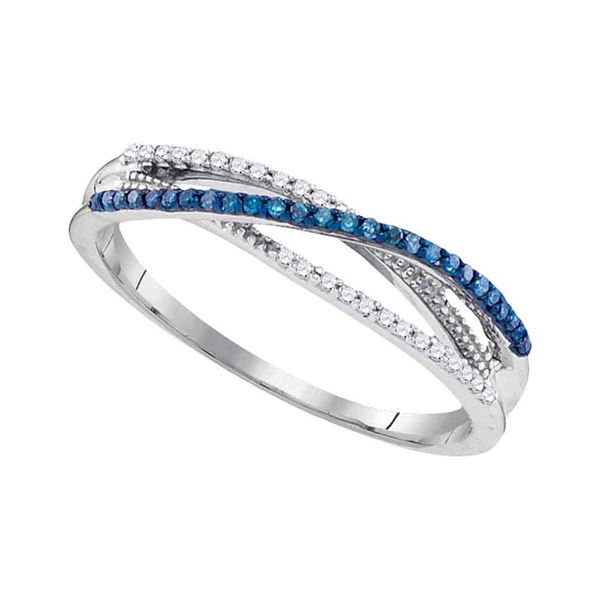 Round Blue Color Enhanced Diamond Band Ring 1/6 Cttw 10KT White Gold