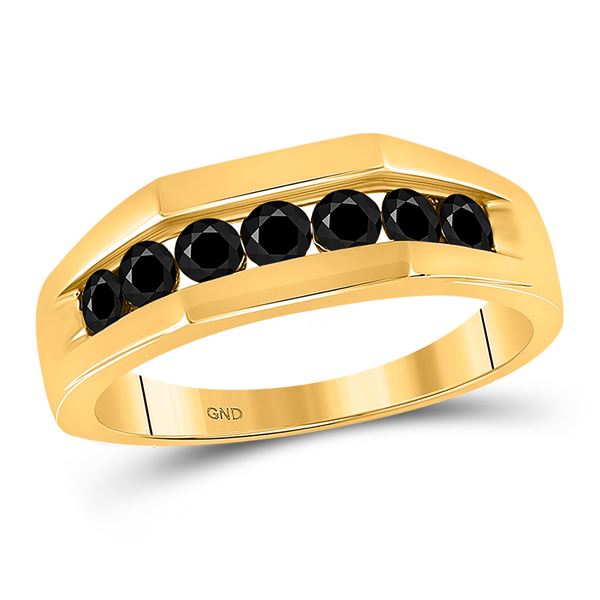 Round Black Color Enhanced Diamond Wedding Band Ring 1 Cttw 10KT Yellow Gold